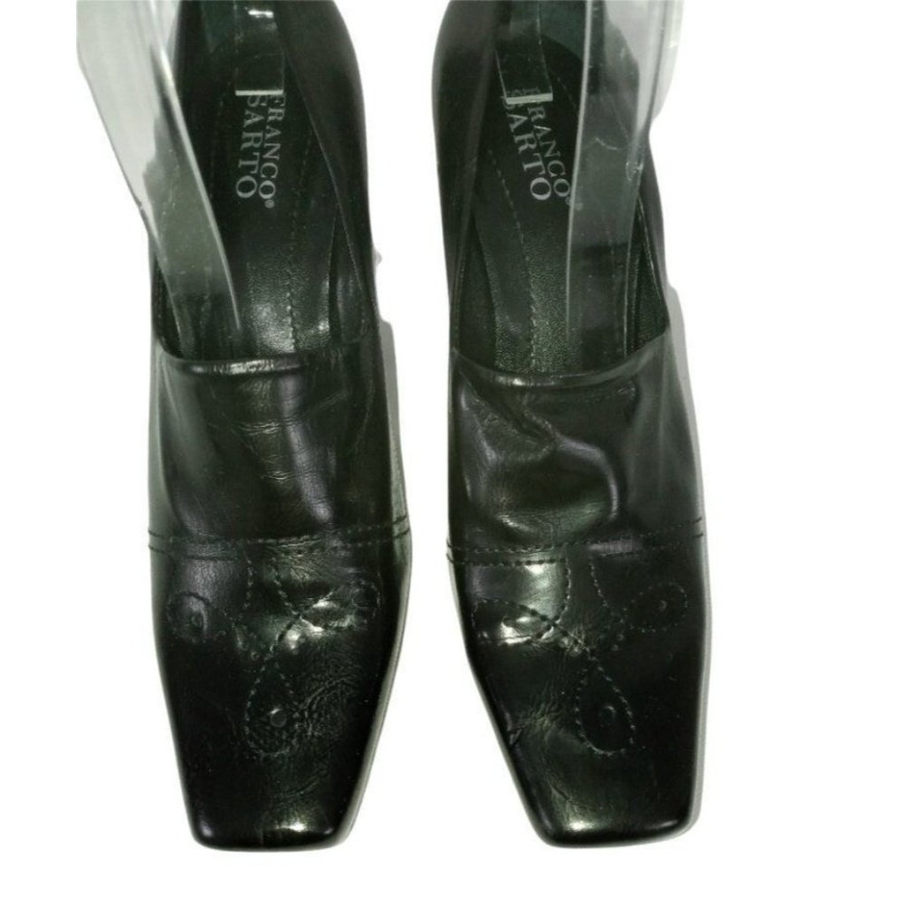 Franco Sarto Shoes, Square Toe, Black Vegan Leather, Stitching Design, High Heel